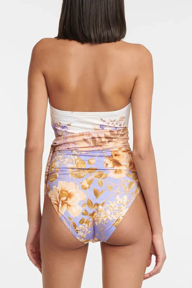Einteiliger Badeanzug mit Cut-out, Blumenmuster und Taillenschnürung im modernen Stil