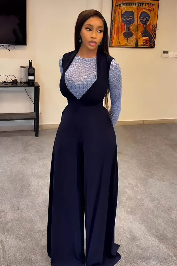 Eleganter Marineblauer Lagen-Overall-Set