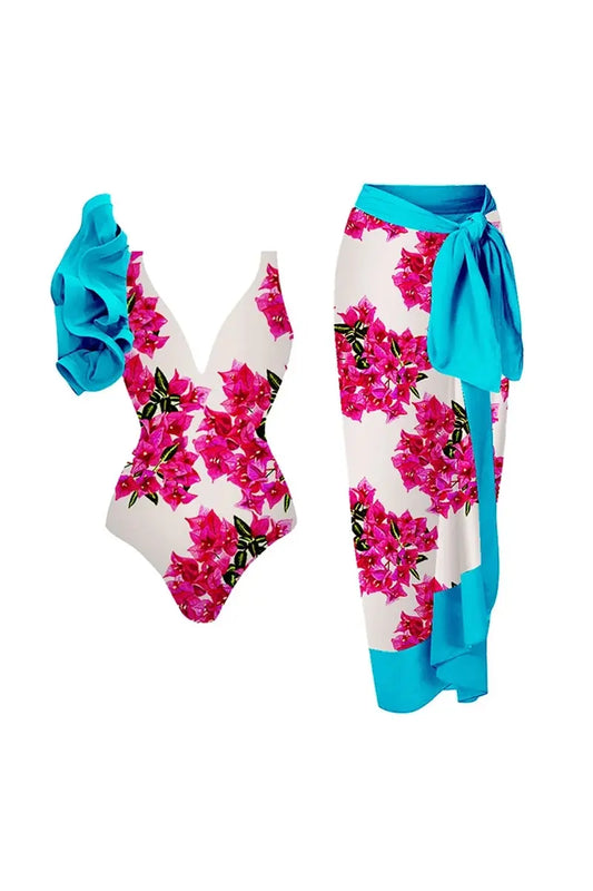Florales Badeanzug-Set mit Rüschen im modernen Stil