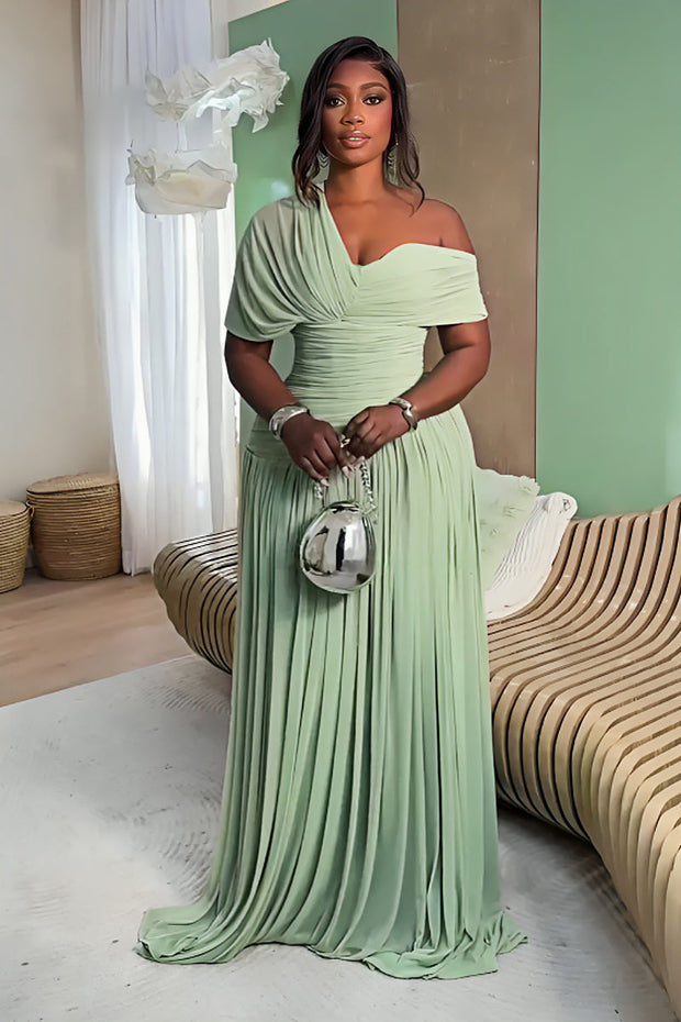 Langes Kleid mit Falten in Minzgrün