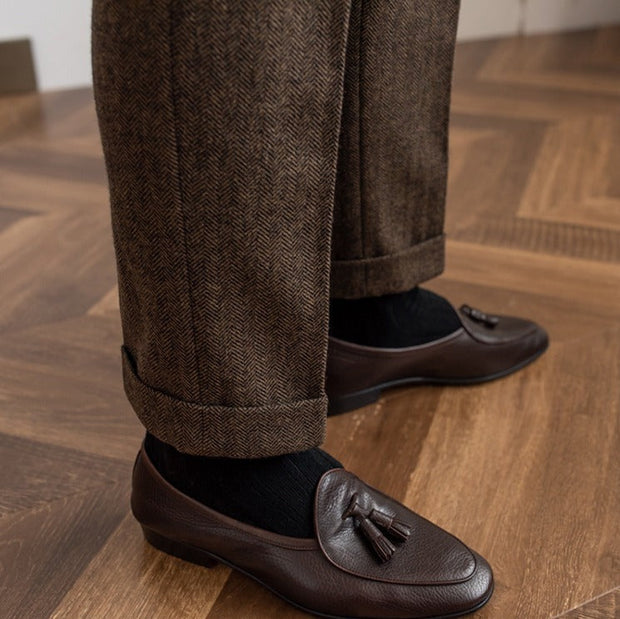 Hose aus Wollmischung mit Fischgrätmuster