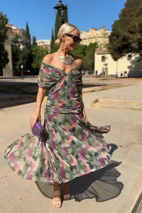 Schokoladenfarbiges Tüll-Langes Kleid