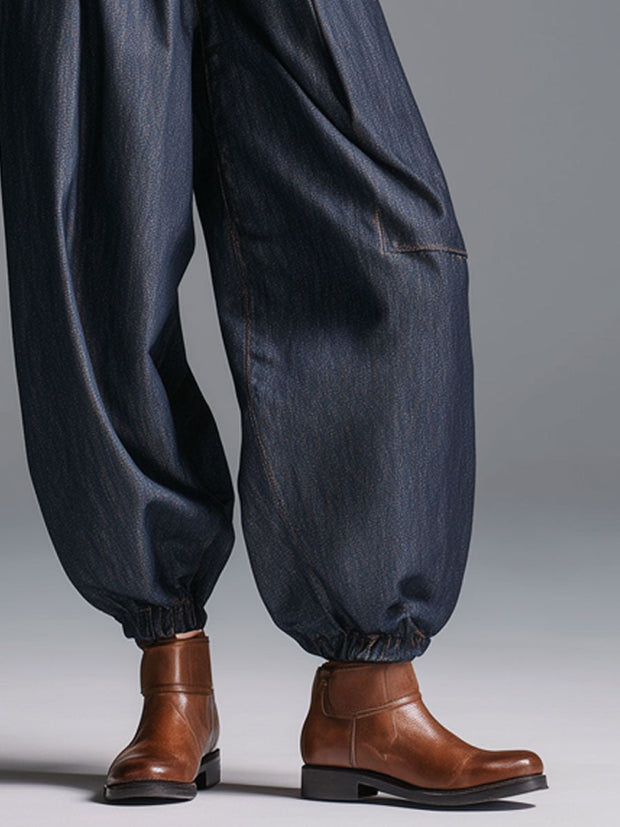 Modische Retro-Jeans mit elastischem Bund in Marineblau und Laternenform im modernen Stil