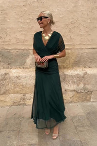 Schokoladenfarbiges Tüll-Langes Kleid