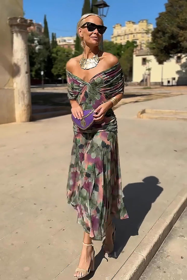 Schokoladenfarbiges Tüll-Langes Kleid
