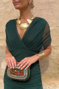 Schokoladenfarbiges Tüll-Langes Kleid