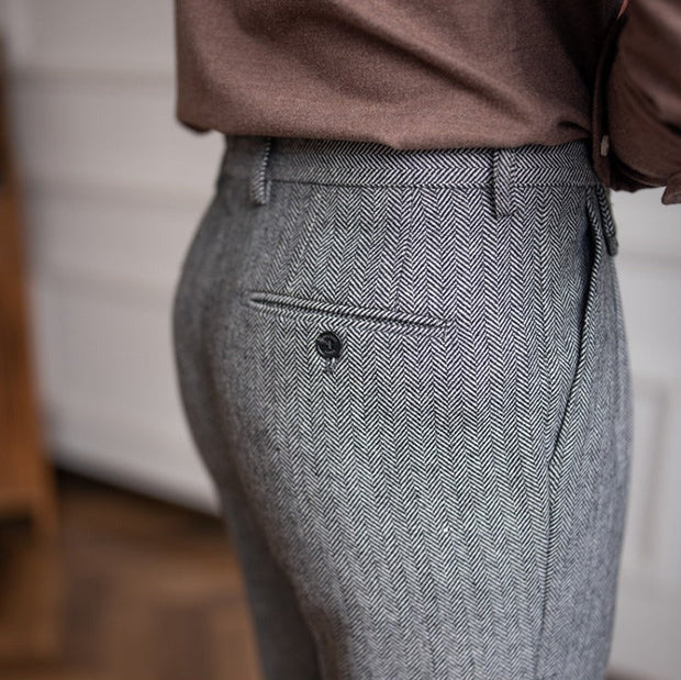 Hose aus Wollmischung mit Fischgrätmuster