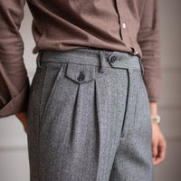 Hose aus Wollmischung mit Fischgrätmuster