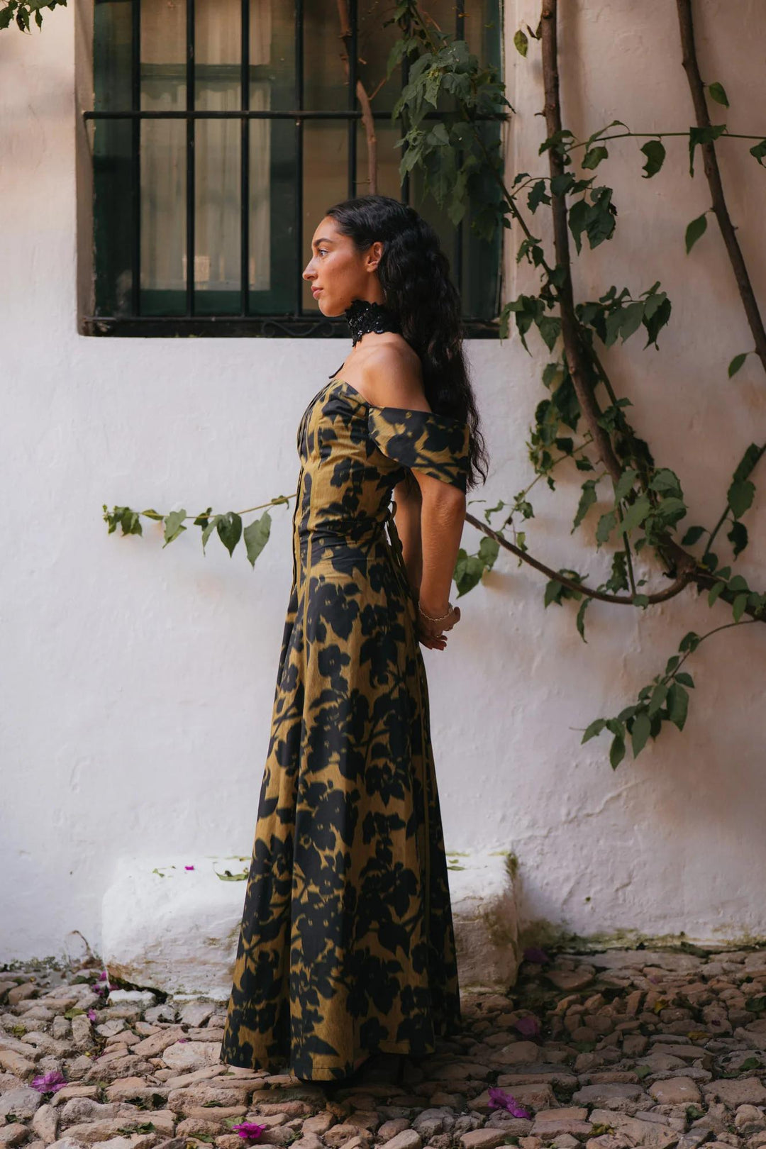Vintage-Muster trägerloses Maxikleid