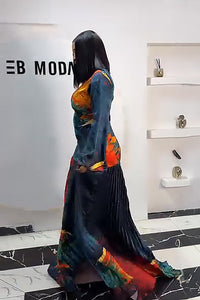 Sonnenblumen-Gold Plissiertes Langes Kleid
