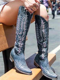 Vintage Western Cowboy bestickte kniehohe Stiefel im modernen Stil