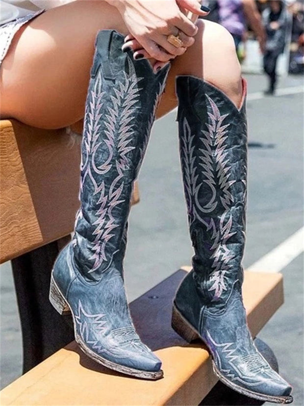 Vintage Western Cowboy bestickte kniehohe Stiefel im modernen Stil