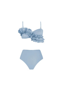 Französisches Rüschen-Bikini-Set in Uni-Farbe im modernen Stil