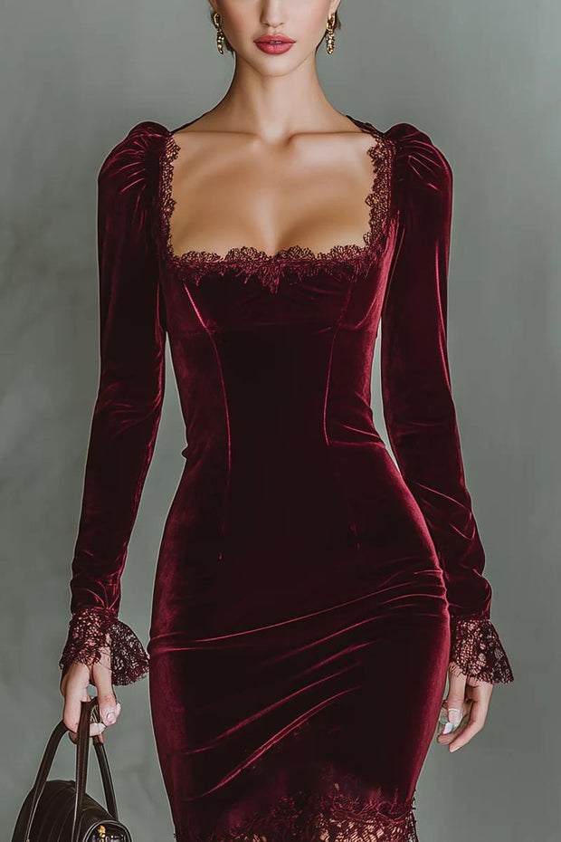 Velvet Sweetheart Spitzen-Langes Kleid