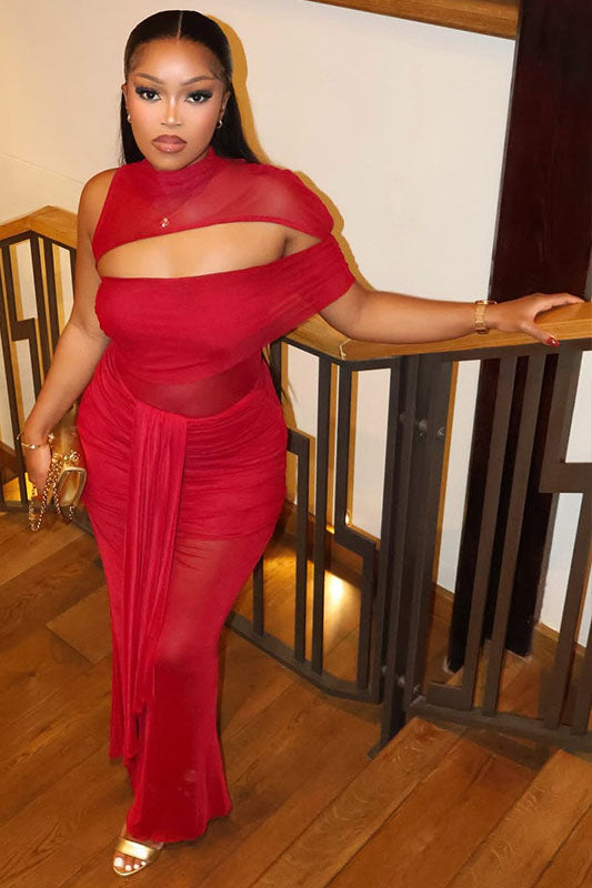 Formelles Kleid mit hohem, transparentem Kragen