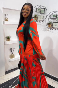 Tropical Wave Plissiertes Langes Kleid