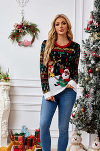 Strickpullover mit Rundhals und Stickerei – Weihnachtsmann und Musiknoten
