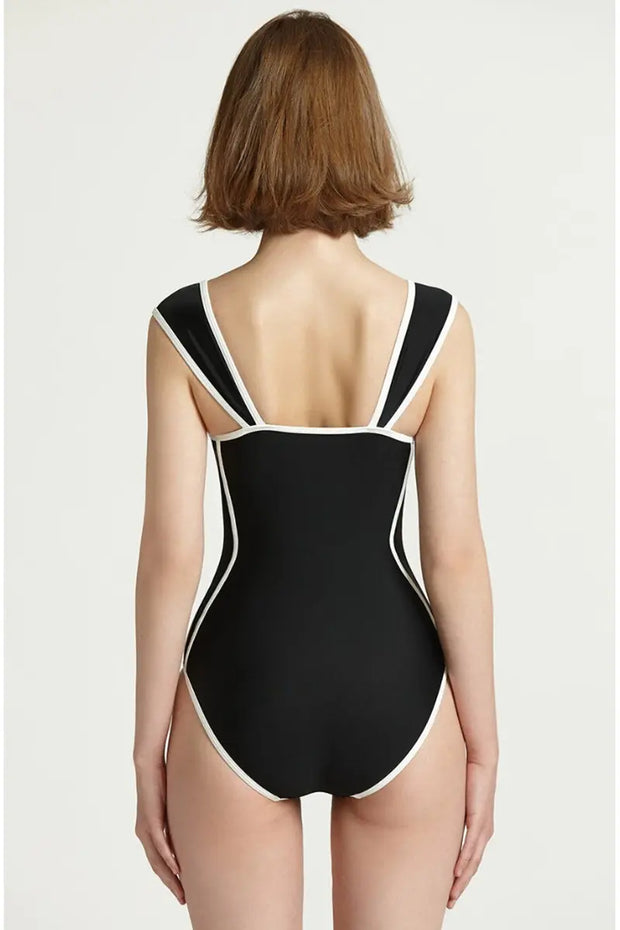 Farbblock Badeanzug im koreanischen Sweetheart-Stil