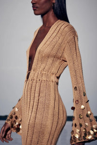 Dolly Gold Strick Maxi-Kleid im modernen Stil