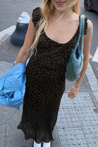 Maxikleid mit hohem Bund, transparentem Color-Block und Punktmuster