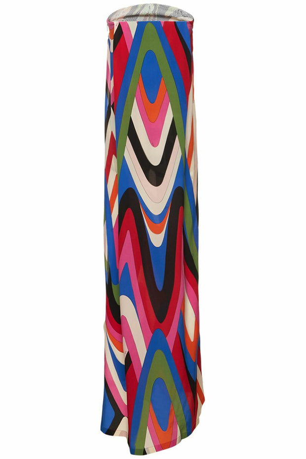 Trägerloses Langes Kleid mit Seitenschlitz und Moiré-Muster