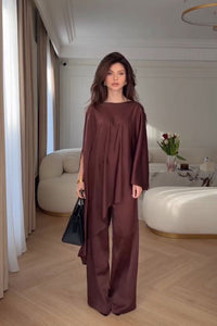 Cape-Ärmel Weitbein-Hosen-Set im modernen Stil