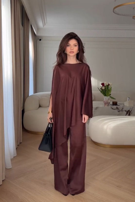 Cape-Ärmel Weitbein-Hosen-Set im modernen Stil