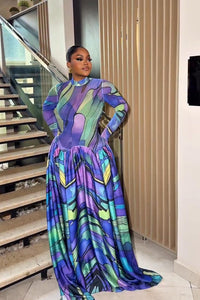 Maxikleid inspiriert von Blau Art-Paint