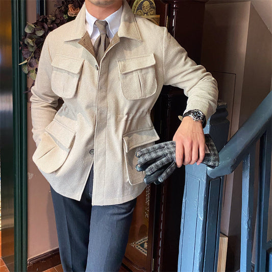 Jacke aus Wolle mit Hahnentrittmuster und Futter
