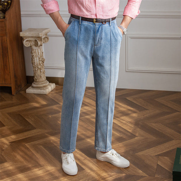 Hose aus Denim mit einzelner Bundfalte