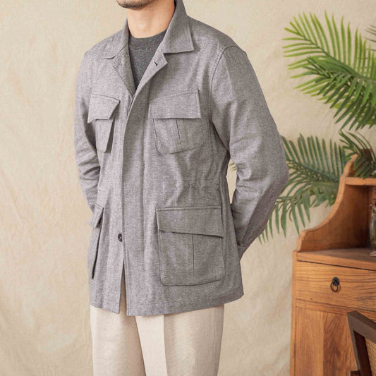 Jagdjacke aus Baumwolle mit Fischgrätmuster und Jagd-Details