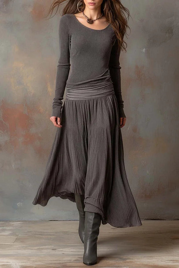 Retro graues, geripptes, stretchiges Slim-Fit-Set im modernen Stil