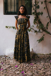 Vintage-Muster trägerloses Maxikleid