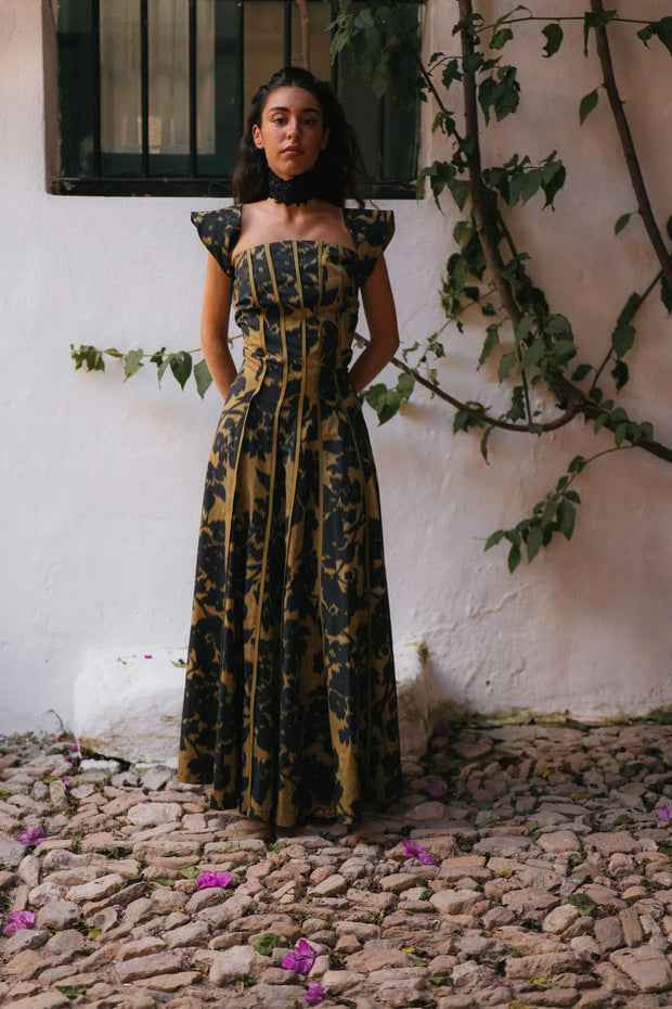 Vintage-Muster trägerloses Maxikleid