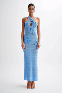 Beverly – Gehäkeltes Langes Kleid mit Blumenapplikation