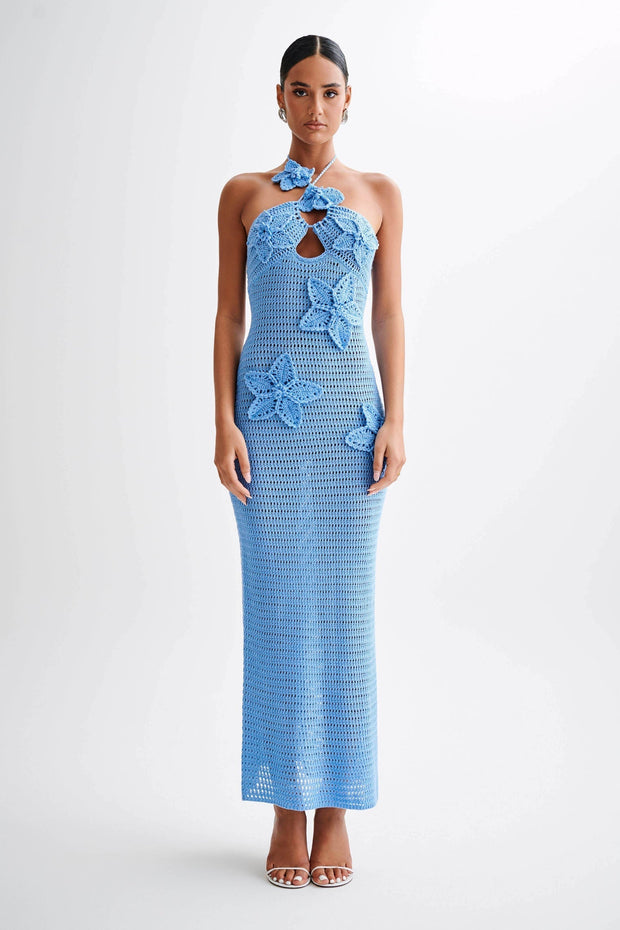 Beverly – Gehäkeltes Langes Kleid mit Blumenapplikation