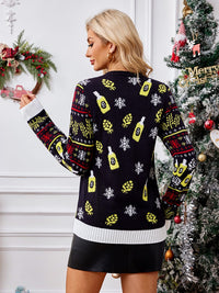 Lässiger Strickpullover mit Rundhals – Weihnachtsmann genießt ein Bier