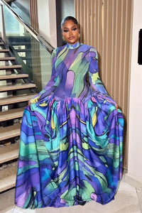 Maxikleid inspiriert von Blau Art-Paint