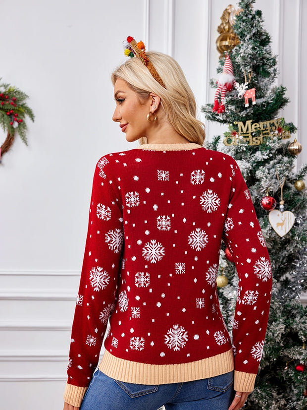 Lässiger, bestickter Pullover mit Rundhals – Weihnachtsmann und Pinguin