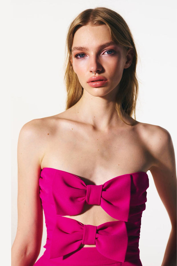 Fuchsia Mini-Kleid mit Schleifen-Ausschnitt im modernen Stil