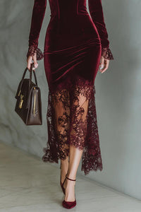 Velvet Sweetheart Spitzen-Langes Kleid