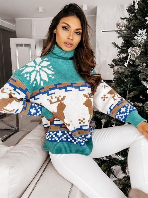 Pullover aus Strick mit gesticktem Rentier- und Schneeflockenmuster