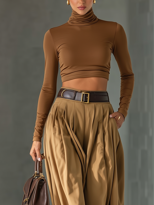 Set aus braunem Blended-Oberteil und weitem Hosenbein