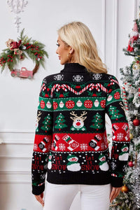 Hochgeschlossener Pullover mit weihnachtlicher Schneemann-Stickerei im modernen Stil
