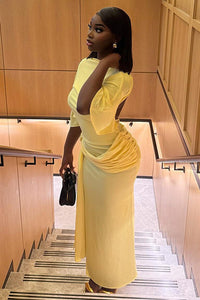 Rückenfreies gerafftes Langes Kleid mit Schlitz