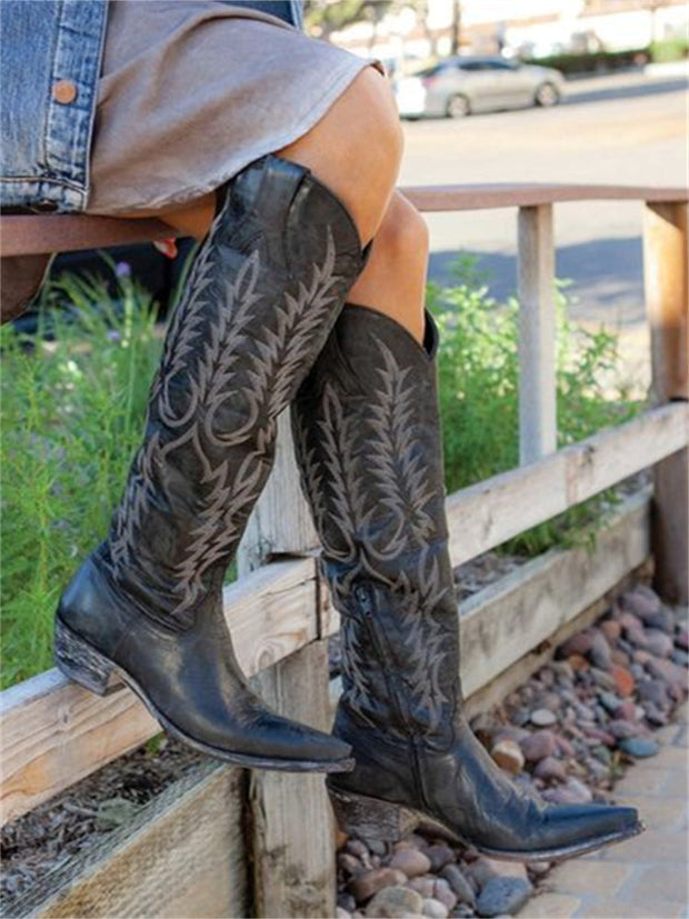 Vintage Western Cowboy bestickte kniehohe Stiefel im modernen Stil