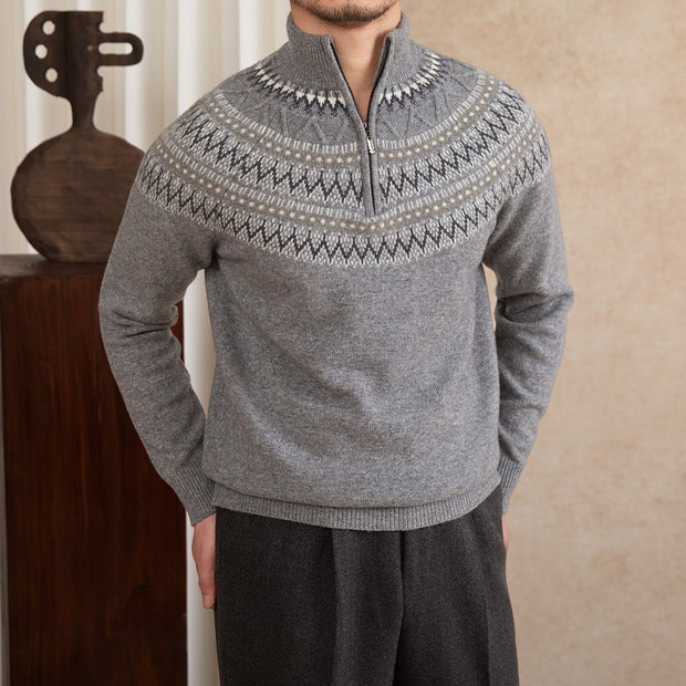 Pullover aus Wolle mit Fair-Isle-Muster und kurzem Reißverschluss