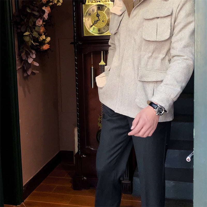 Jacke aus Wolle mit Hahnentrittmuster und Futter
