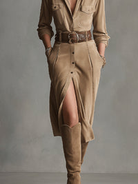 Midi-Kleid aus braunem modischem Wildleder