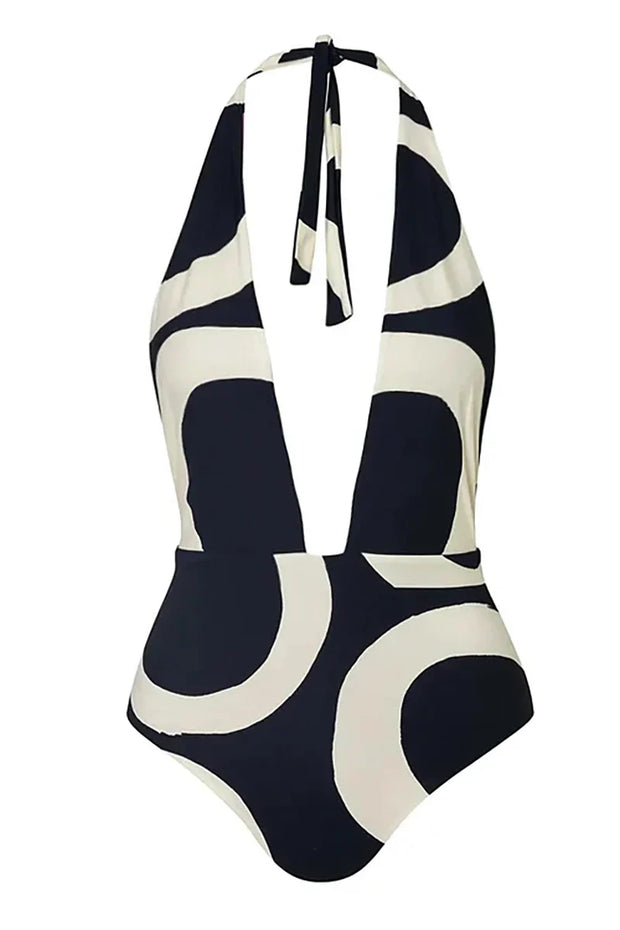 Farbblock Neckholder Badeanzug mit hohem Bund
